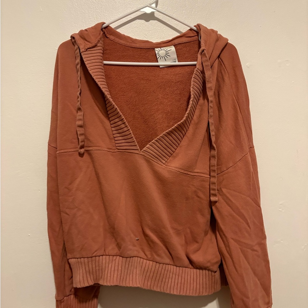 Rust Orange Cropped Hooded Sweater